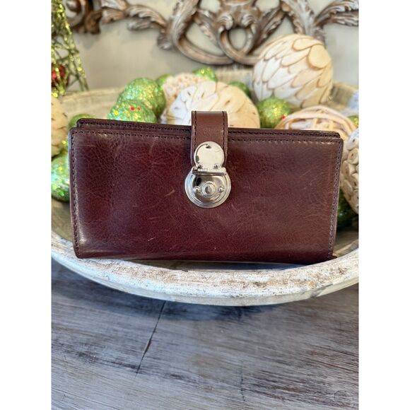 Ralph Lauren Collectors 100% Leather Card Check Wallet Zipper Whiskey Brown - Picture 1 of 16